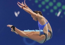 【跳水】双人10米台预赛 潘德蕾拉肩伤退赛